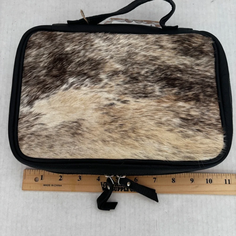 Cowhide Leather Jewelry Organizer Case Women's Large Brown Black Western New